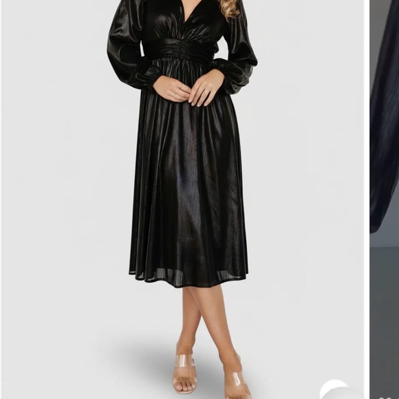 Baltic Born Black Shimmery V-Neck Midi Dress - Picture 2 of 2